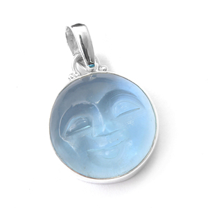 ชุดจี้พลอยบุษราคัม925สีฟ้าแกะสลักใบหน้าตามสั่งเงินสเตอร์ลิงสำหรับของขวัญเครื่องประดับเงินชั้นดีสำหรับผู้หญิง - Product Image 1