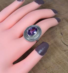 925 Plata de Ley sólida clásico mejor diseño hecho a mano cabujón anillo amatista piedra preciosa 925 Plata estampada joyería de plata de moda - Product Image 2