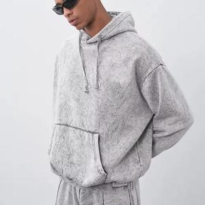Ensemble de survêtement pour homme délavé soleil et délavé à l'acide, avec broderie, comprenant un sweat à capuche avec logo DTG et un pantalon de jogging évasé - Product Image 2