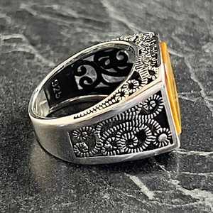 Anillo de Plata de Ley 925 Vintage para Hombre, Estilo Floral, Joyería Turca Hecha a Mano, Gema de Ojo de Tigre Marrón, Engaste en Bisel, Corte Cuadrado - Product Image 5