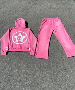 Ensemble assorti personnalisé, sweat à capuche zippé et pantalon de survêtement pour femmes, lavage à l'acide, survêtement délavé au soleil, survêtement évasé, survêtement de jogging pour hommes - Product Image 2