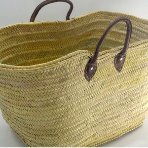 Trendy <b>Square</b> Base Moroccan Basket - Dark Brown Short Leather Handles - Product Image 1