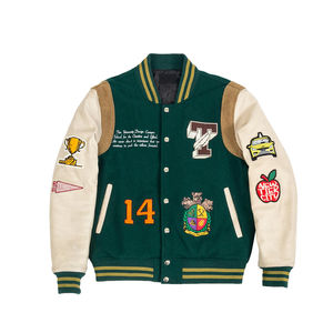 Chaqueta Universitaria de Lana de Alta Calidad al por Mayor OEM, Chaqueta Bomber de Béisbol Personalizada con Letras Bordadas, Cortavientos de Cuero - Product Image 1