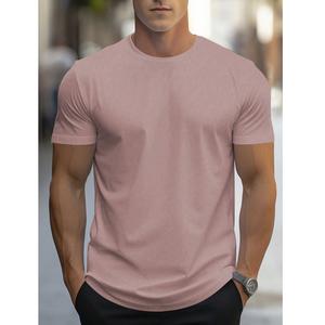 T-shirt décontracté pour homme en coton éponge respirant à séchage rapide, extensible, couleur unie, manches courtes, col boutonné, uni - Product Image 1