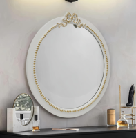 Cadre de miroir mural léger en bois sculpté à la main, artisanat moderne pour mariage, MDF peint blanc avec points sculptés