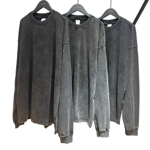 High Quality Oversized 250G Thick Acid Washed Cotton <b>Linen</b> T-<b>shirt</b> Street Style Long <b>Sleeved</b> Blank Solid Pattern Vintage Design - Product Image 1
