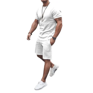 Conjunto de Camiseta y Pantalones Cortos de Verano para Hombre, Tejido Sólido Transpirable, Estilo Casual Urbano, con Logotipo Personalizado - Product Image 4