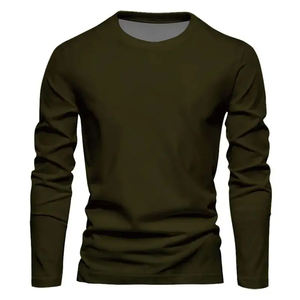 Spring and Autumn Men's Solid Color <b>Round</b> Neck T-shirt Polyester/Cotton Breathable <b>Canvas</b> Casual Loose Long Sleeve - Product Image 3