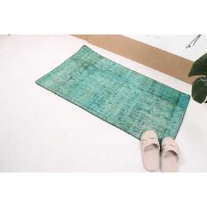 พรมวินเทจขนาด 1.9x3.3 ฟุต, พรมตุรกี, พรมขนสัตว์โมร็อกโกสีเขียว - Product Image 1