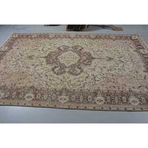 Vintage Turkish Rug, Large 6.2x9.8 ft (188x298 cm) Rug, <b>Brown</b> Abstract <b>Wool</b> Rug - Product Image 3