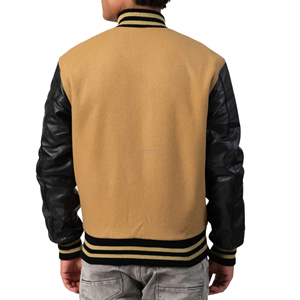 Chaqueta Varsity Unisex con Cierre, Cuello Redondo de Lana, Mangas con Parches, Cuello Acanalado, Forro Acolchado, Estilo Americano Vintage - Product Image 2