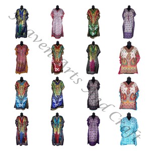KFL028 Moda Sin mangas Seda pura Kaftan largo Tallas grandes Ropa de dormir para mujer - Product Image 5