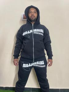 Chándal con logotipo personalizado de alta calidad, 100% algodón, Jersey pesado, Sudadera con capucha y pantalones de chándal, conjunto de chándales estampados en blanco para hombre - Product Image 2