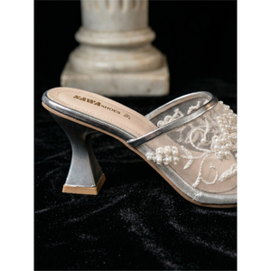 529 S Pearl Embroidered Floral Mules Slip-On Open Toe Insole Anti-Slip Light Features Genuine Leather Lining <b>Rubber</b> for Autumn - Product Image 5