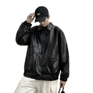 À la mode Style coréen coupe ample Vintage toile veste en cuir pour hommes décontracté hiver imperméable mode vêtements d'extérieur - Product Image 5