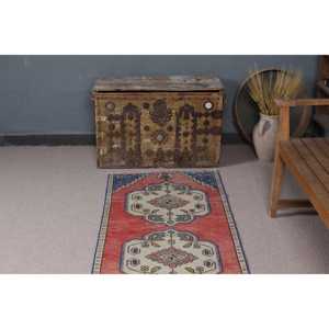 พรมวินเทจตุรกี ขนาด 2.2x7.9 ฟุต (68x241 ซม.) พรมขนสัตว์สีแดง - Product Image 4