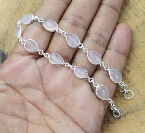 Pink <b>Rose</b> <b>Quartz</b> 925 Sterling Silver Tennis <b>Bracelet</b> Handmade Luxury GIA Certified Platinum Plated Adjustable Elegant Gift for - Product Image 5