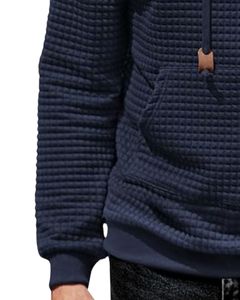 Sweat-shirt à capuche matelassé bleu marine pour homme, manches longues, décontracté, vêtement d'hiver avec poche kangourou et cordon de serrage réglable - Product Image 5