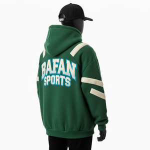 Sweat-shirt pour homme de qualité supérieure 350 GSM en tissu polaire doux vert avec panneau sportif blanc, logo brodé en chenille personnalisé, sweat-shirt basique - Product Image 5