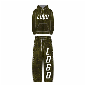 Nouveau élégant hommes lavé à l'acide strass survêtement Logo personnalisé Flayer Pent 100% coton surdimensionné survêtement prix de gros - Product Image 2