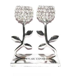 Ensemble De 2 Accessoires De Table En Métal Brillant Poli Bougie Votive Titulaire Feuille Conception Décoration Intérieur Éclaircissant Chandelier - Product Image 1