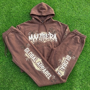 Conjunto Deportivo Casual de Dos Piezas para Mujer, Sudadera con Capucha Marrón Extra Grande y Pantalones Deportivos Anchos - Product Image 6