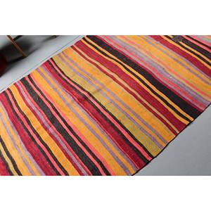 Tapis Kilim turc vintage 4 pieds X 10,7 pieds Beige tissage plat Jacquard couloir Rectangle motif laine Latex pour décor de chambre de voiture - Product Image 5