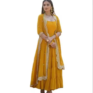 Jaipuri indien femmes robe imprimée Kurta et Dupatta ensemble robe traditionnelle entièrement cousue tenue décontractée pleine Flair robe longue