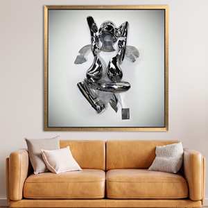 Printed Silver Couple Canvas: Elegant Abstract Romantic Wall Art,Gold <b>Framed</b> - Product Image 1