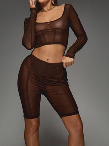 Camisetas de malla transparente personalizables, conjuntos de pantalones cortos, ropa de dormir de noche Sexy para mujer, conjuntos de dos piezas de malla transparente, conjuntos de pantalones cortos de secado rápido para mujer - Product Image 6