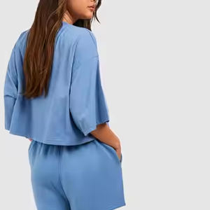 Chándal de alta calidad, conjunto corto de manga larga con capucha, conjuntos de Top corto de Fitness, conjunto de chándal Vintage lavado bordado estampado para mujer - Product Image 6