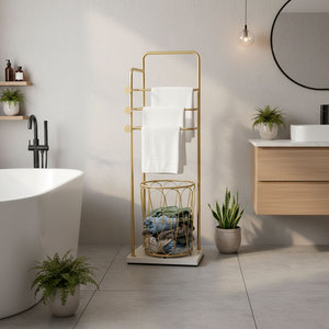 KPT68007 Perchero Rectangular de Acero Inoxidable con Cesta para Organizar Toallas en el Baño, 40x30x110cm - Product Image 4