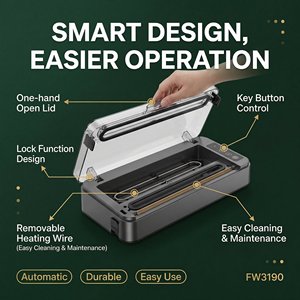 Sellador <span class=keywords><strong>de</strong></span> Alimentos al Vacío, 85 kPa Máx., 35 cm <span class=keywords><strong>de</strong></span> Longitud, 3 Niveles <span class=keywords><strong>de</strong></span> Vacío, para Alimentos Secos y Húmedos, Bloqueo con una <span class=keywords><strong>Mano</strong></span>, Almacenamiento Doméstico, OEM - Product Image 1