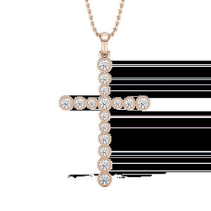 Igi And Gia Certified 0.25 Ctw Round Lab Grown Ef/vs Clarity Diamond Beaded Bezel Setting <b>Cross</b> 14k Pure Solid <b>Gold</b> Pendant - Product Image 3