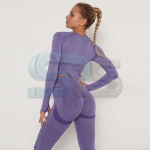 ชุดเล่นโยคะของผู้หญิงชุดเล่นกีฬาสองชิ้นไร้รอยต่อชุดเล่นยิมบราและกางเกงเลกกิ้งผ้าคอตตอนโลโก้ออกแบบได้ตามต้องการ - Product Image 5