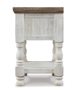 Mesita de noche de un cajón de madera maciza de mango, mesita de noche de madera con acabado antiguo desgastado, dormitorio, sala de estar, uso doméstico - Product Image 5