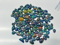 Opale noire naturelle d'Éthiopie, cabochon, base grise, qualité supérieure, gemme à feu, cirée/huileée, certifiée par un tiers, pour bijoux, en vrac