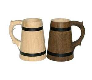 Tazas de cerámica de madera de acacia hechas a mano con bandeja, diseño creativo, jarra económica para fiestas para tazas de café y cerveza - Product Image 1