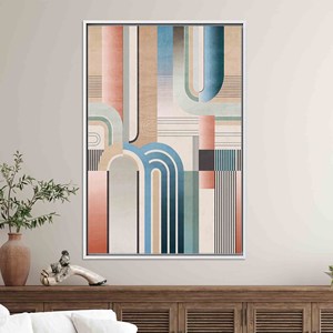 Modern Geometric Tempered Glass Wall Art: Printed Canvas Design,WHITE <b>FRAMED</b> CANVAS - Product Image 1