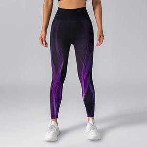 OEM personalizado al por mayor de alta cintura de compresión estiramiento gimnasio deportes entrenamiento acanalado Leggings apretado sin costuras Leggings de Yoga para las mujeres - Product Image 3