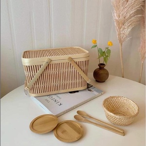 Oneup — panier de rangement pour fruits en bambou, avec couvercle et poignées, vente en gros - Product Image 5