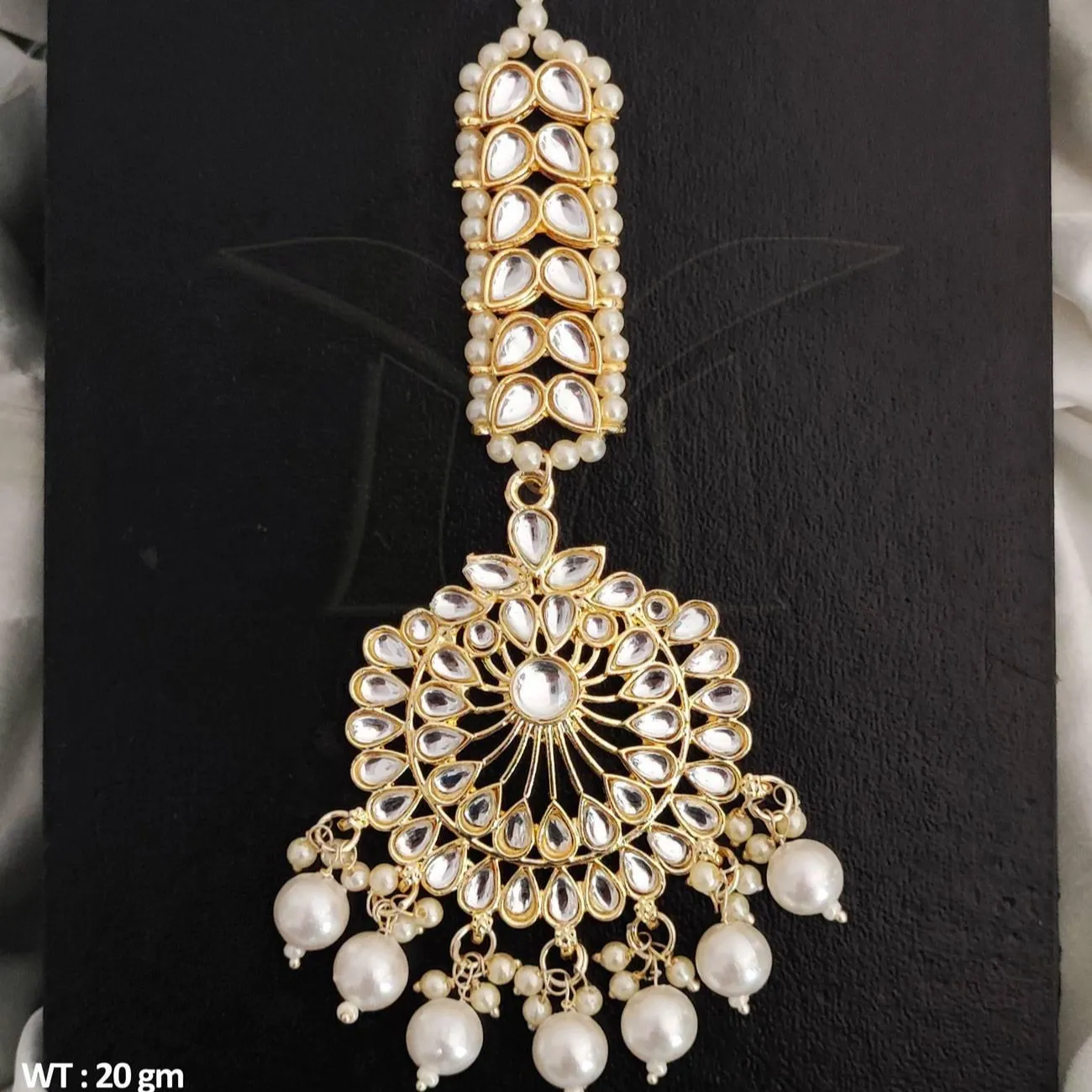 Diseño de lujo Ropa de fiesta Kundan Joyería Alto Oro Pulido Kundan Diseño Estilo de lujo Conjuntos de joyas Accesorios Mujeres Maang Tikka