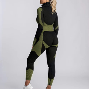 Ensemble de yoga 3 pièces sans couture de haute qualité pour femmes, extensible, respirant, vêtements de sport, taille élastique, motif uni, leggings de fitness 100% - Product Image 6