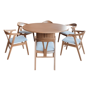 Ensemble de table à manger ronde en bois avec chaises rembourrées, meubles de salle à manger modernes pour la maison, l'hôtel, l'appartement et la villa (7 pièces) - Product Image 1