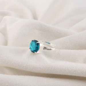 Bague en apatite, taille ovale, certifiée IGI, faite à la main, argent sterling 925, haute qualité, style brutaliste élégant, bijoux pour femmes - Product Image 4