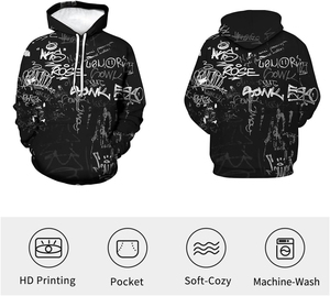 Sweat à capuche unisexe coupe classique, tendance hip-hop, imprimé graffiti uni, hiver, 100% coton molletonné pour homme - Product Image 3