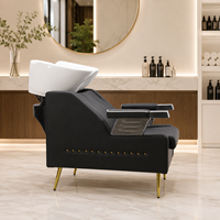 Unité de lavage de cheveux de luxe pour salon, lit de shampoing avec bassin en céramique, mobilier de salon en cuir PU
