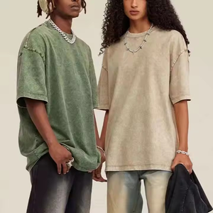 T-shirts vintage délavés à l'acide pour hommes avec logo personnalisé style unique T-shirts OEM à coupe parfaite T-shirts surdimensionnés à épaules tombantes avec logo - Product Image 1