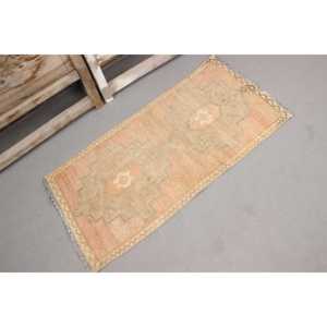 0.1x3.8 ft Rug, Vintage Turkish Rug, <b>Brown</b> Polka dot <b>Wool</b> Rug - Product Image 4