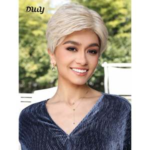 DWY Women's Short Blonde Straight Synthetic Lace Front <b>Wig</b> High Temperature Fiber High Quality Natural Style Transparent Bangs - Product Image 3